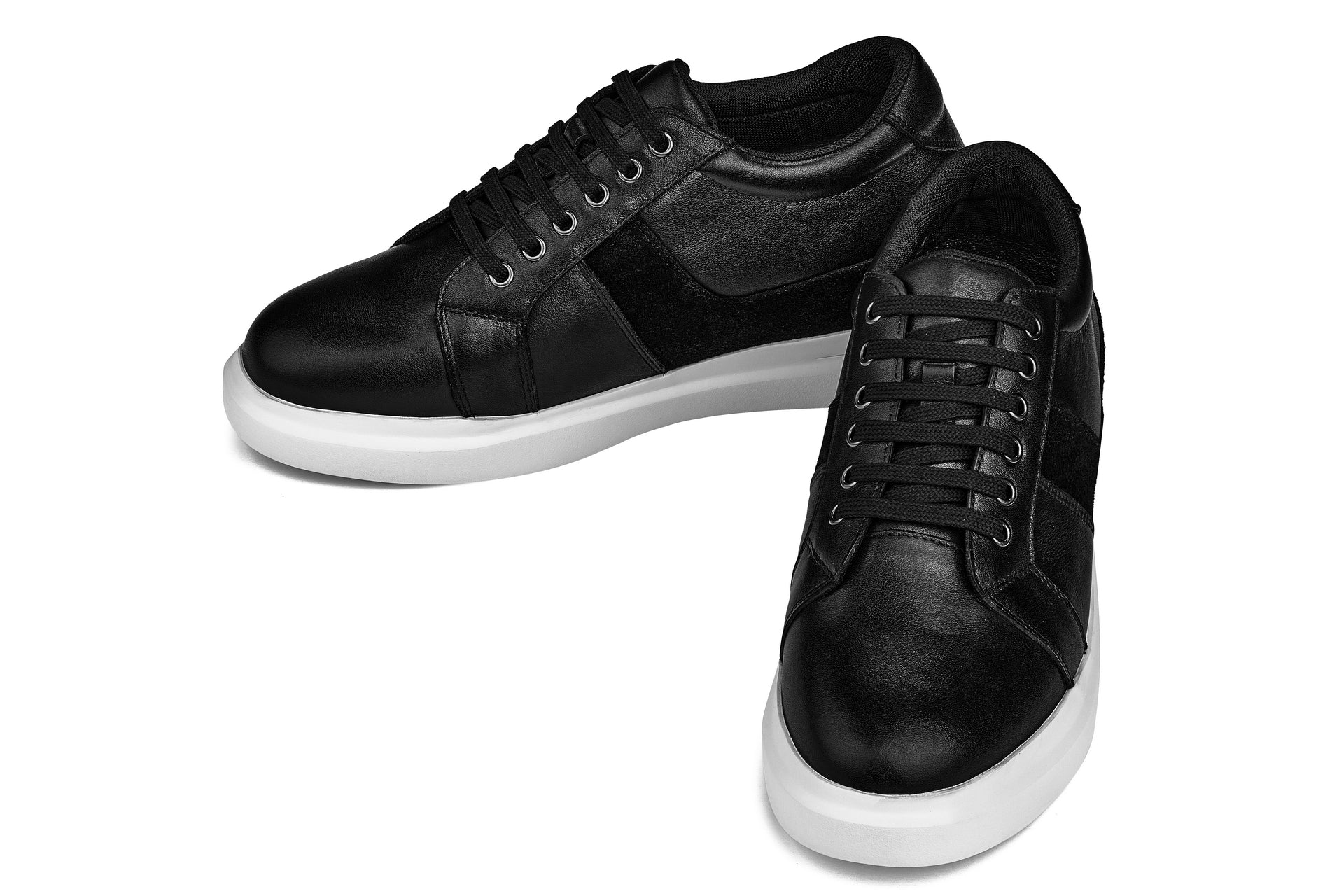 K1530 - 3 Inches Taller (Black) - Lightweight Leather Men's Sneakers