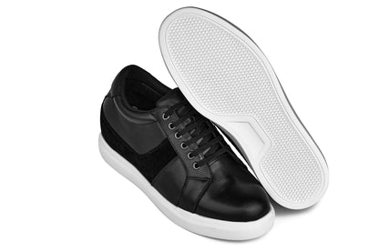K1530 - 3 Inches Taller (Black) - Lightweight Leather Men's Sneakers
