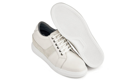 K1531 - 3 Inches Taller (Off White) - Lightweight Leather Men's Sneakers
