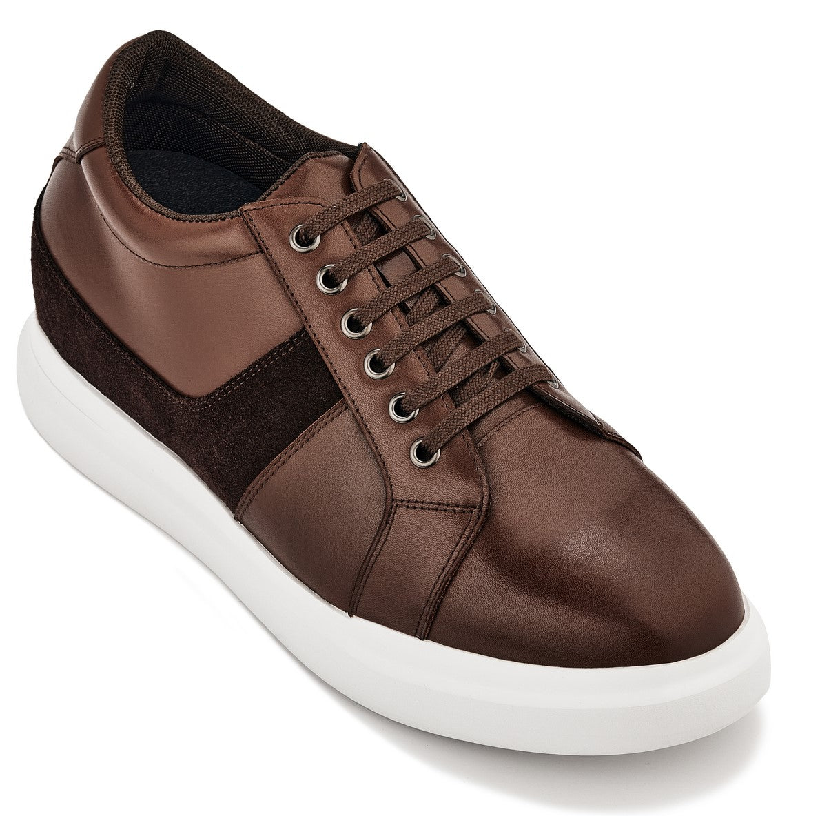 K1532 - 3 Inches Taller (Coffee Brown) - Lightweight Leather Sneakers