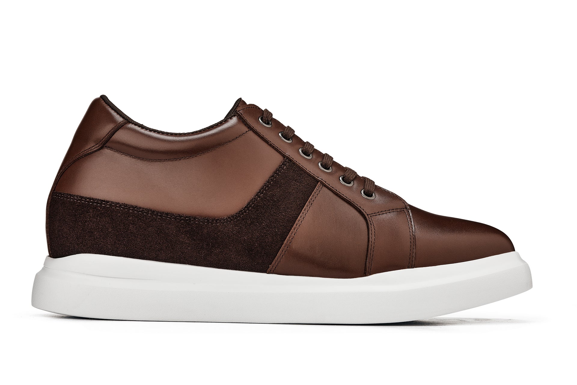 K1532 - 3 Inches Taller (Coffee Brown) - Lightweight Leather Sneakers