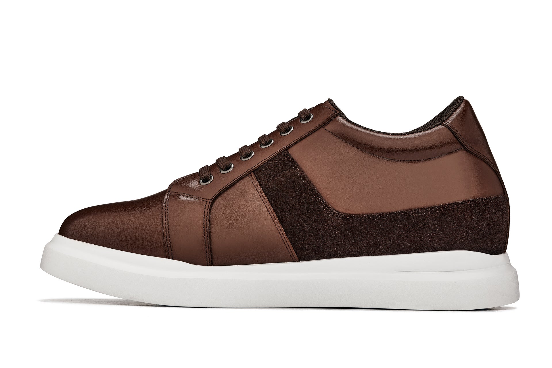 K1532 - 3 Inches Taller (Coffee Brown) - Lightweight Leather Sneakers