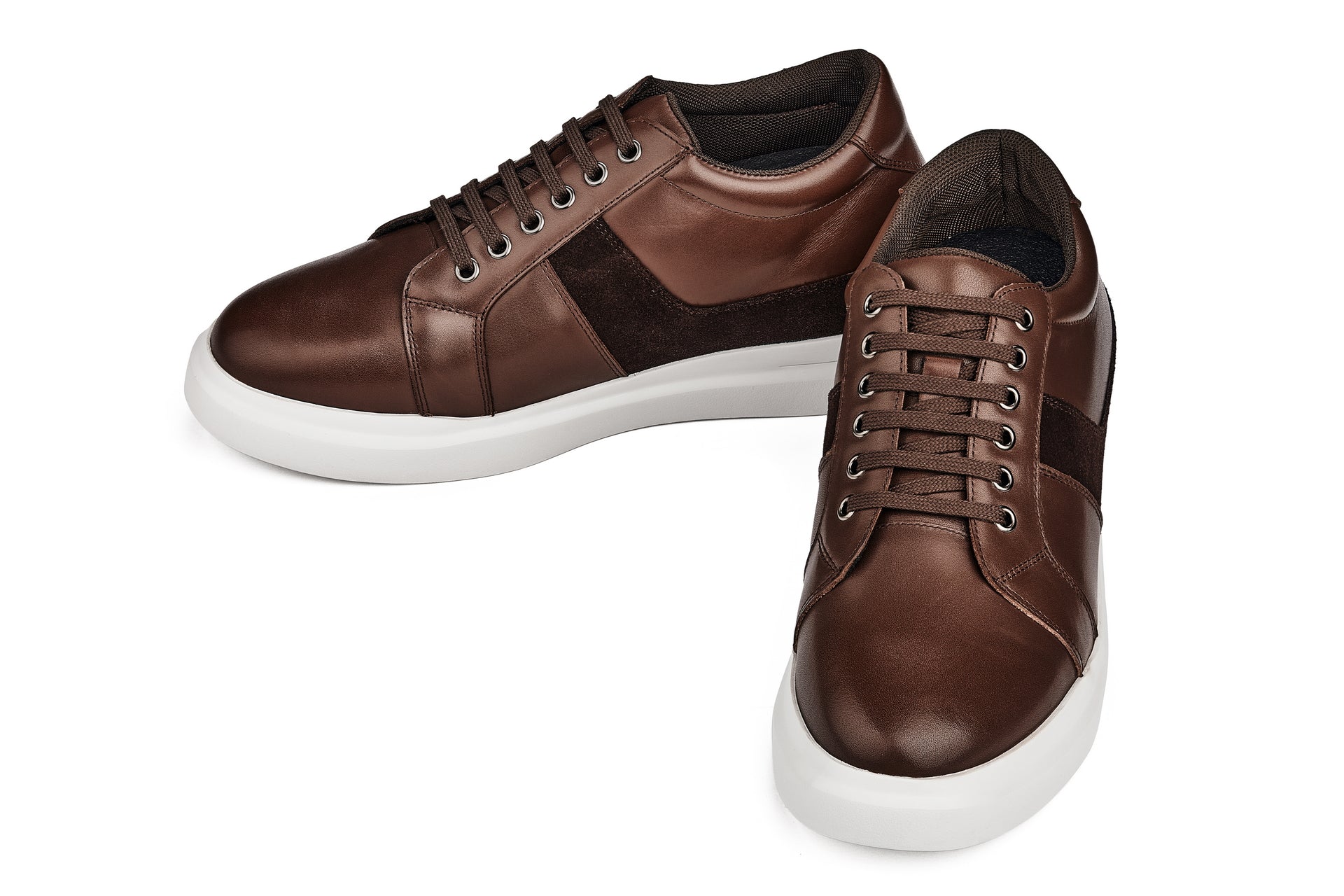 K1532 - 3 Inches Taller (Coffee Brown) - Lightweight Leather Sneakers