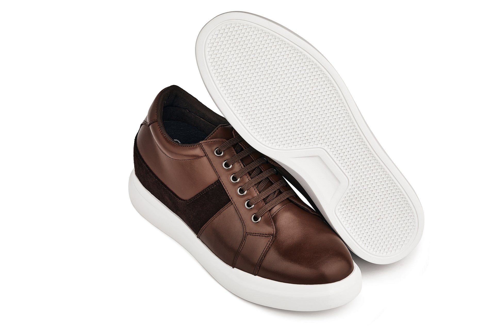K1532 - 3 Inches Taller (Coffee Brown) - Lightweight Leather Men's Sneakers