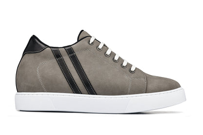 K1550 - 2.8 Inches Taller (Nubuck Grey) - Lace Up Casual Men's Sneakers