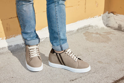K1550 - 2.8 Inches Taller (Nubuck Grey) - Lace Up Casual Men's Sneakers