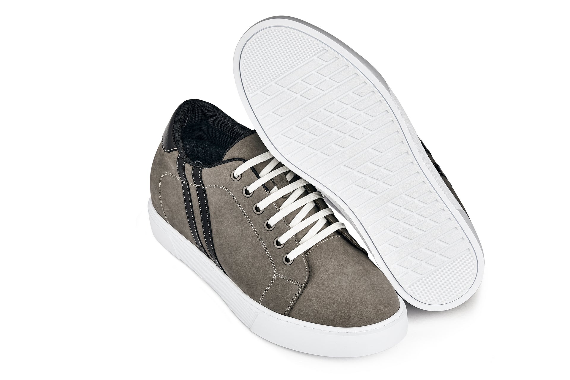 K1550 - 2.8 Inches Taller (Nubuck Grey) - Lace Up Casual Men's Sneakers