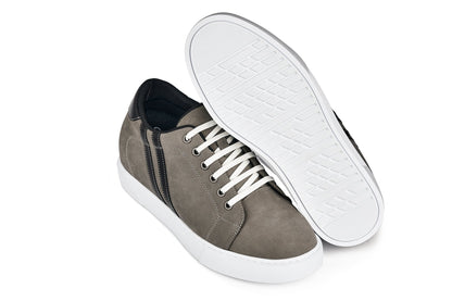 K1550 - 2.8 Inches Taller (Nubuck Grey) - Lace Up Casual Men's Sneakers