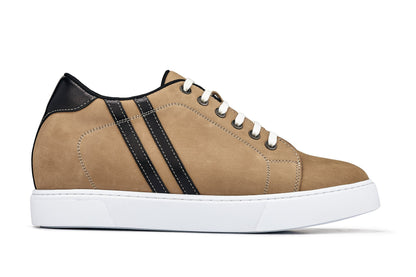 K1551 - 2.8 Inches Taller (Nubuck Tan) - Lace Up Casual Men's Sneakers