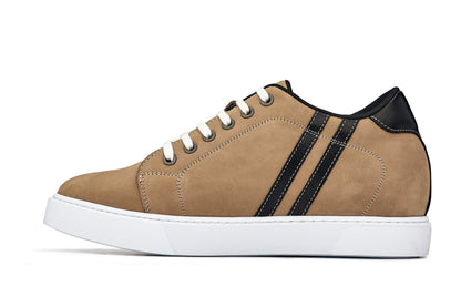 K1551 - 2.8 Inches Taller (Nubuck Tan) - Lace Up Casual Men's Sneakers
