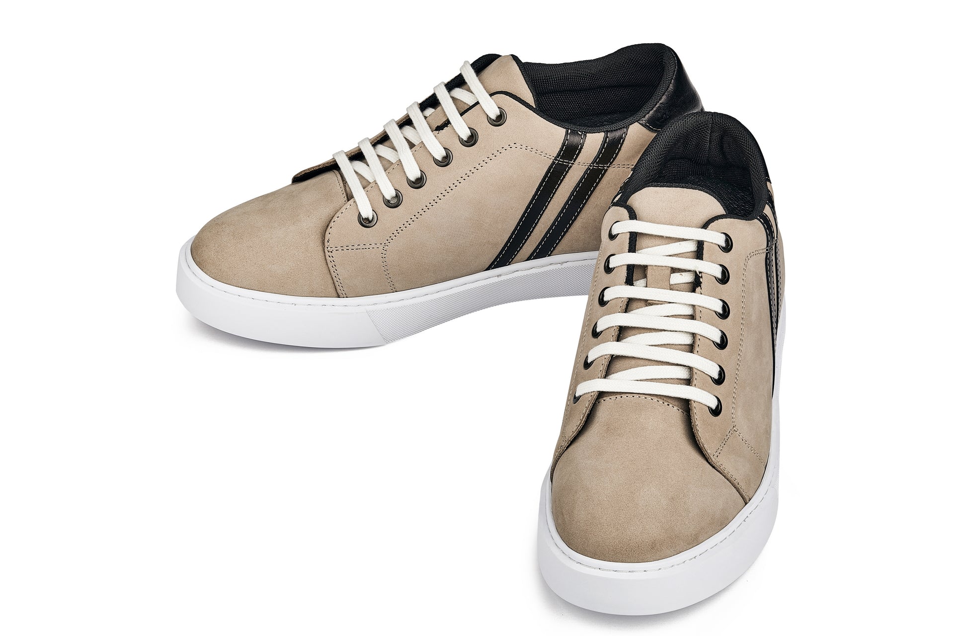 K1552 - 2.8 Inches Taller (Taupe) - Lace Up Casual Men's Sneakers