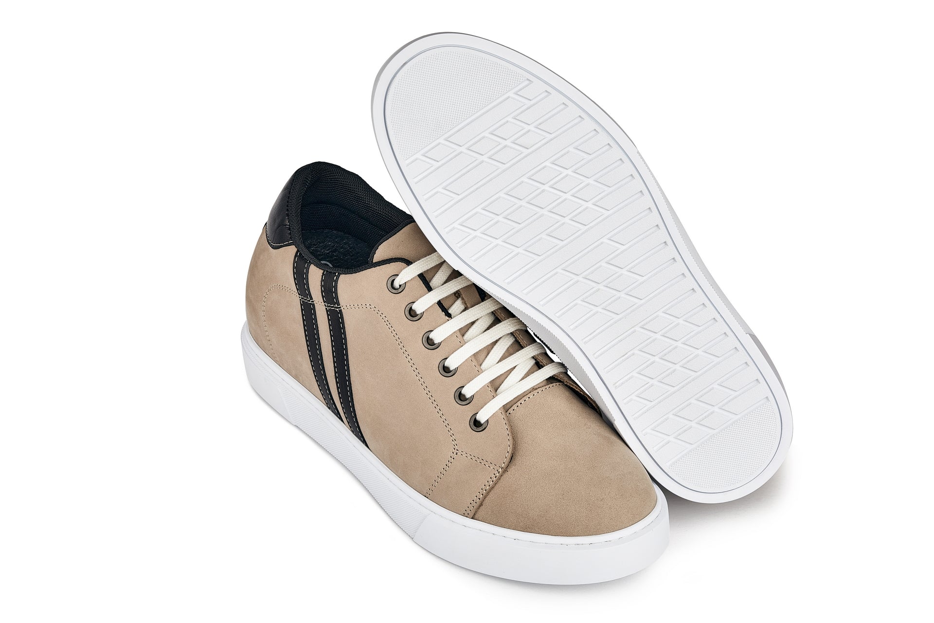 K1552 - 2.8 Inches Taller (Taupe) - Lace Up Casual Men's Sneakers