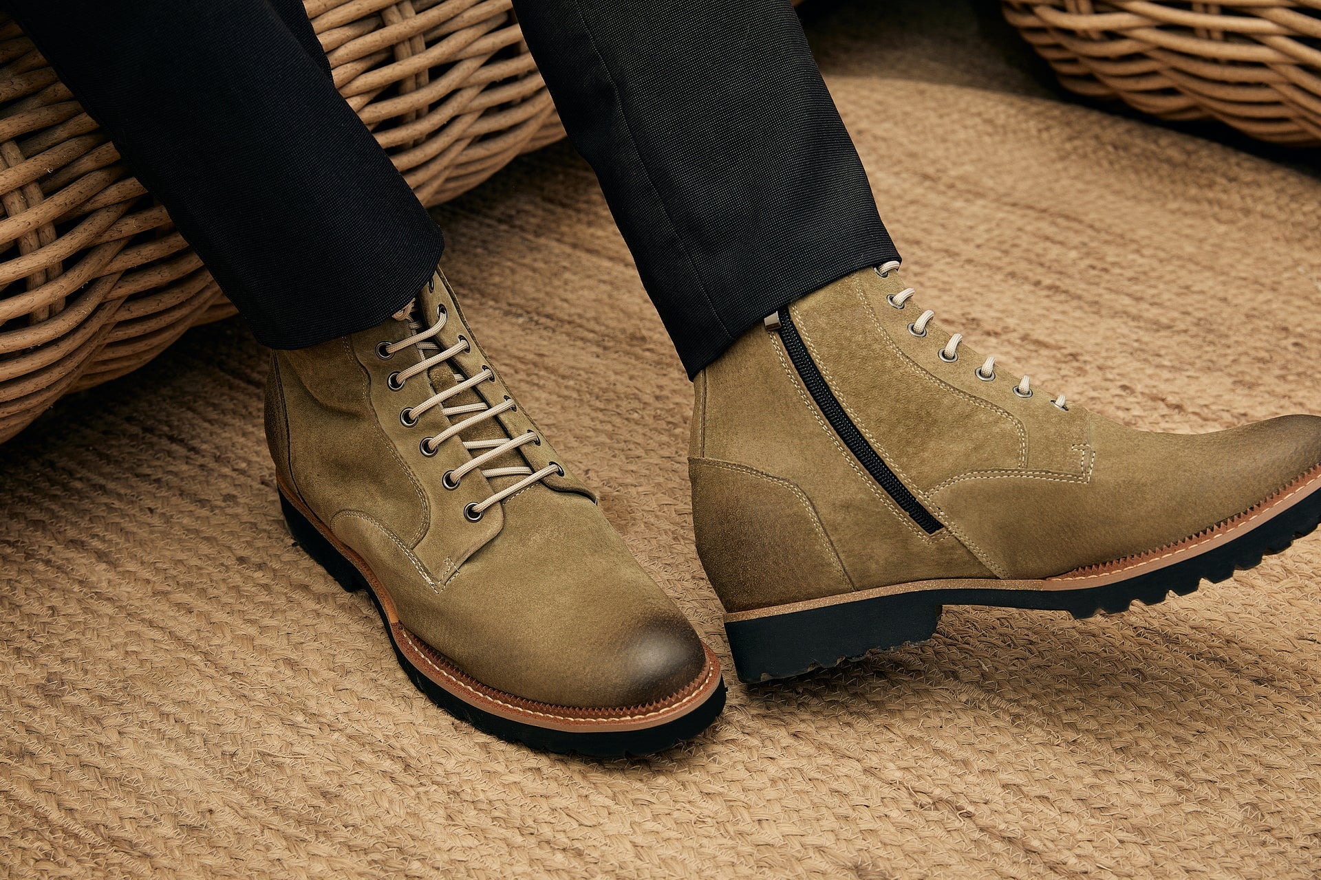 K24402 - 3 Inches Taller (Olive) - Casual Zipper Men's Boots