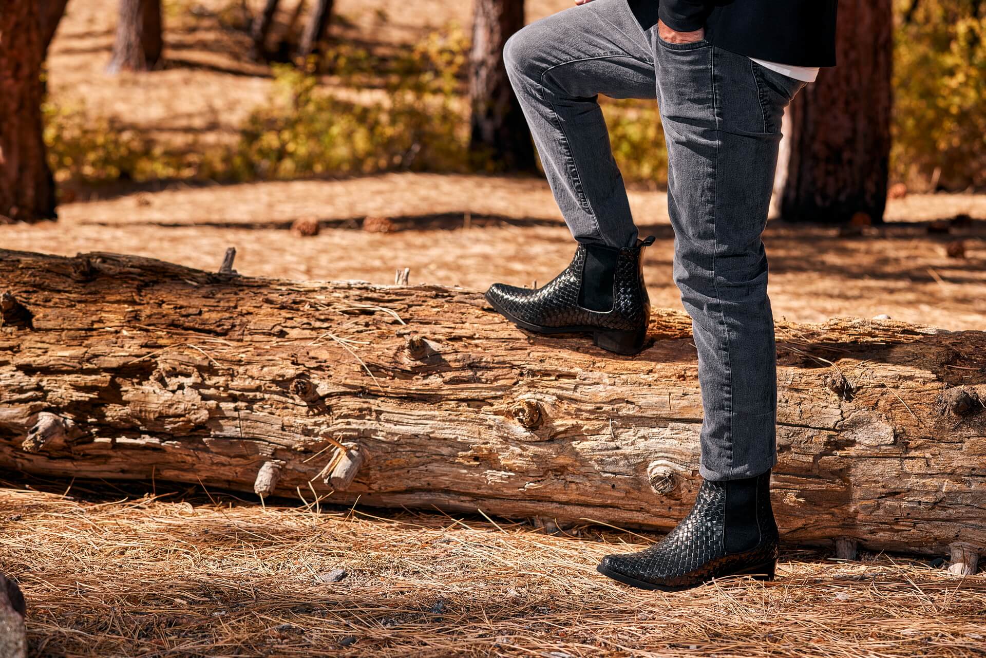 K30521 - 3.3 Inches Taller (Black) - Woven Slip-On High-Top Chelsea Ankle Men's Boots