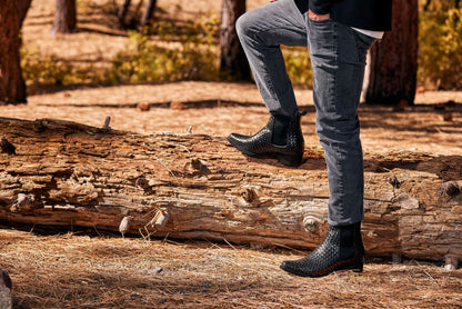 K30521 - 3.3 Inches Taller (Black) - Woven Slip-On High-Top Chelsea Ankle Men's Boots