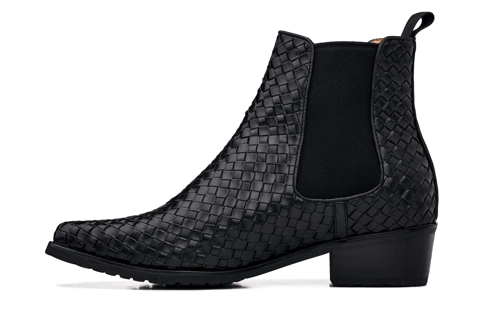 K30521 - 3.3 Inches Taller (Black) - Woven Slip-On High-Top Chelsea Ankle Men's Boots