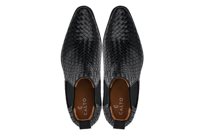 K30521 - 3.3 Inches Taller (Black) - Woven Slip-On High-Top Chelsea Ankle Men's Boots