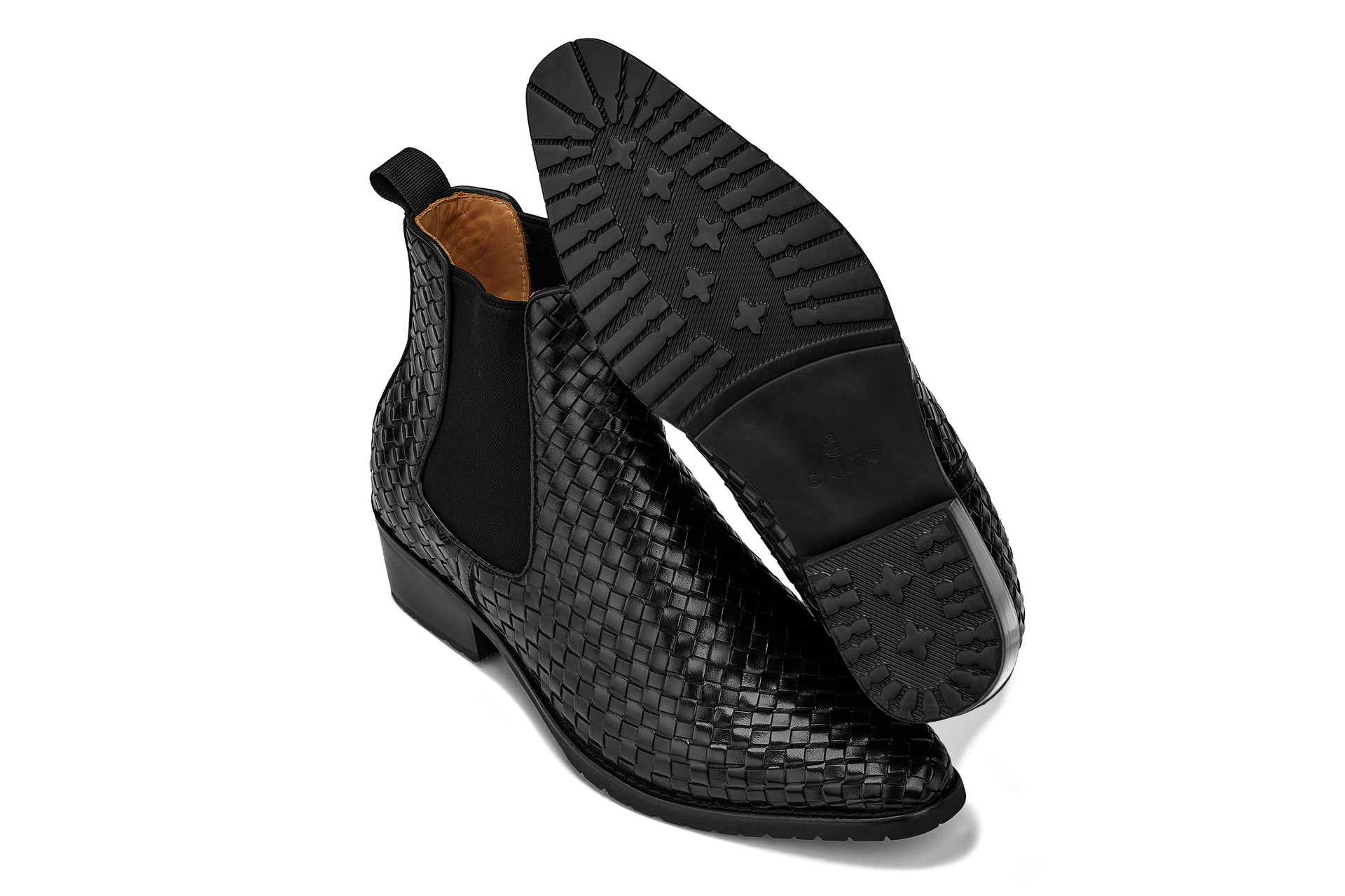 K30521 - 3.3 Inches Taller (Black) - Woven Slip-On High-Top Chelsea Ankle Men's Boots