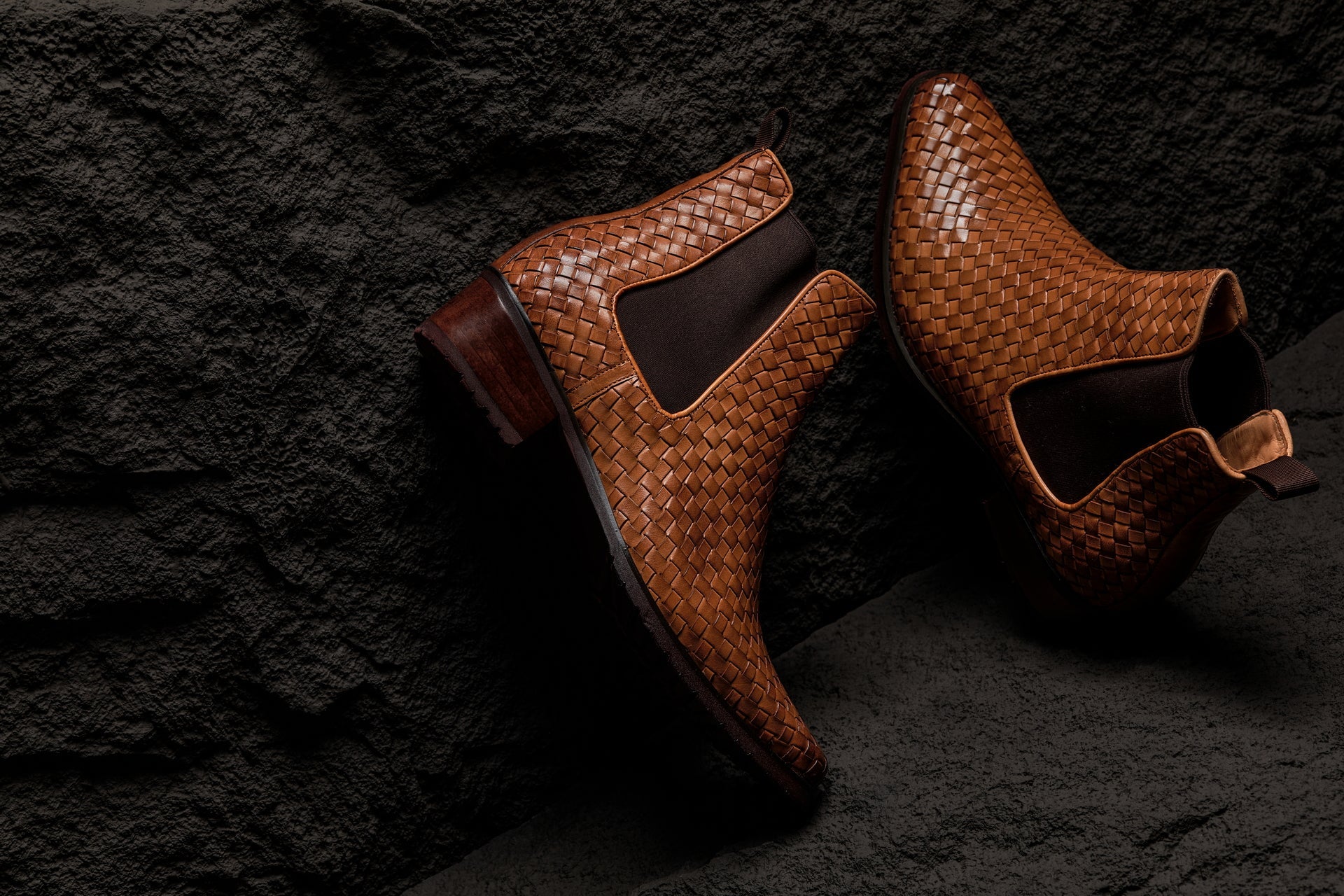 K30522 - 3.3 Inches Taller (Brown) - Woven Chelsea High-Top Slip-On Ankle Men's Boots