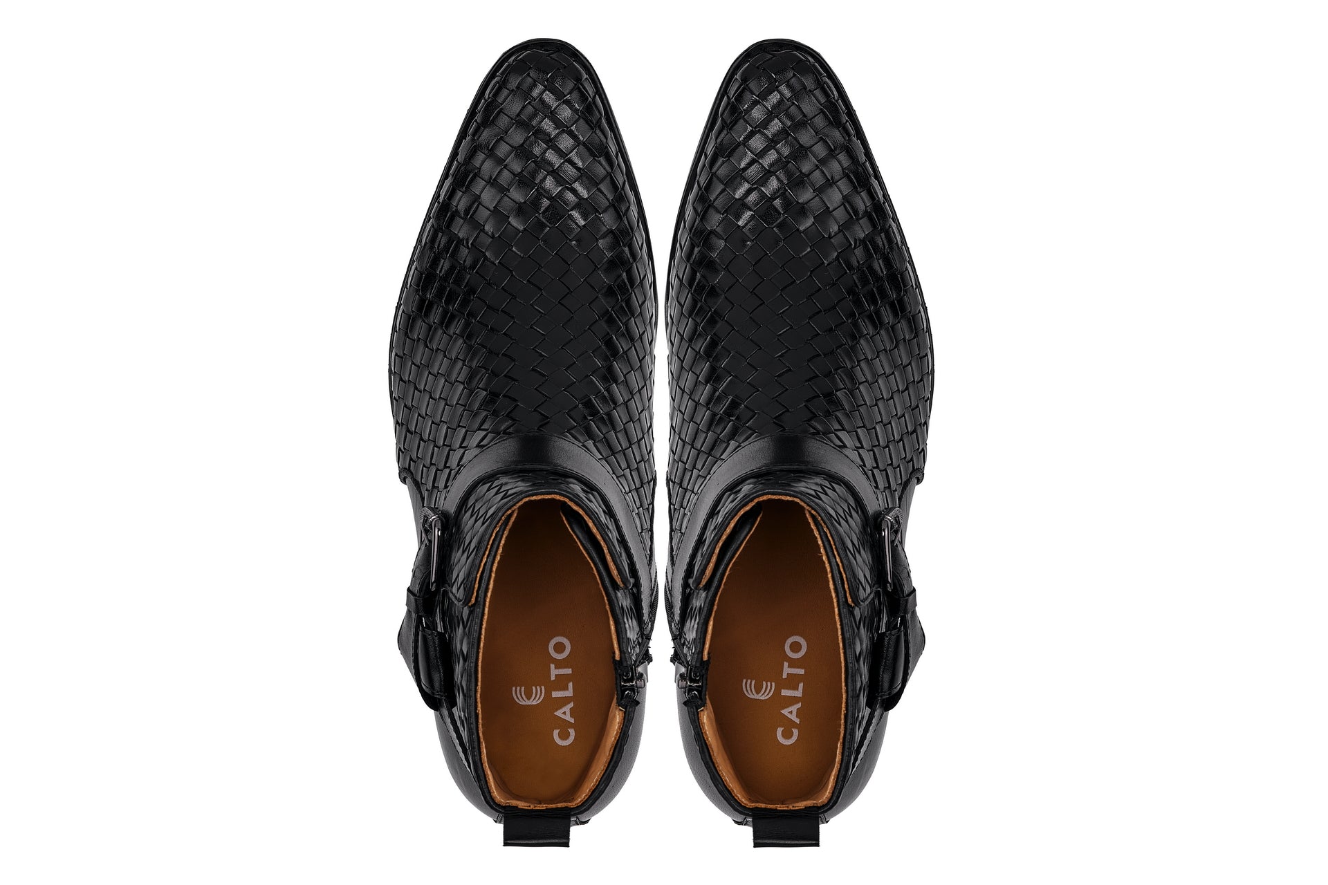 K30523 - 3.3 Inches Taller (Black) - Woven High-Top Ankle Buckle Zipper Men's Boots