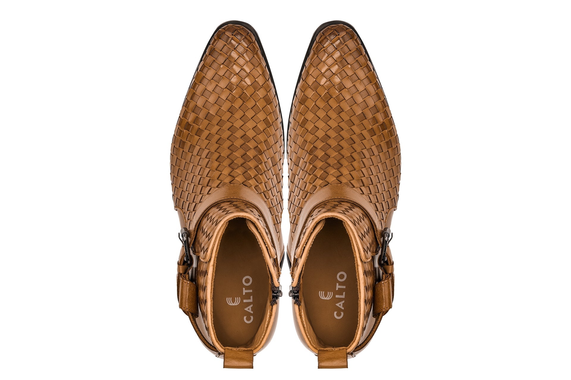 K30524 - 3.3 Inches Taller (Light Brown) - Woven Buckle High-Top Ankle Zip-Up Men's Boots