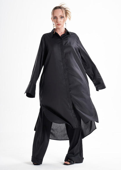 Aitna Long Black Organic Finest Fabric Shirt Dress