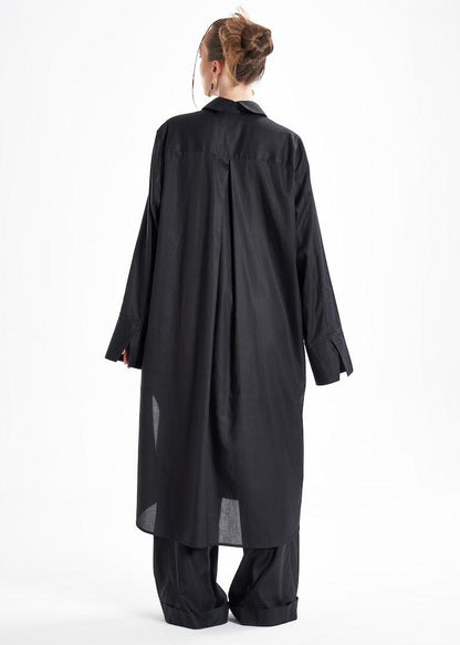 Lightweight And Breathable Deep Black Set With Maxi Button Down And Palazzo Pants