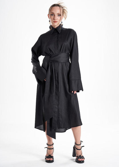 Lightweight And Breathable Deep Black Set With Maxi Button Down And Palazzo Pants
