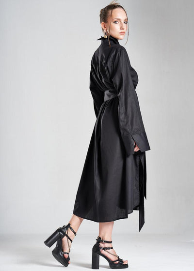 Aitna Long Black Organic Finest Fabric Shirt Dress
