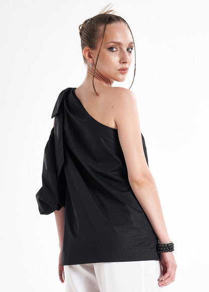 Amuri One Shoulder Black Premium Poplin Blouse
