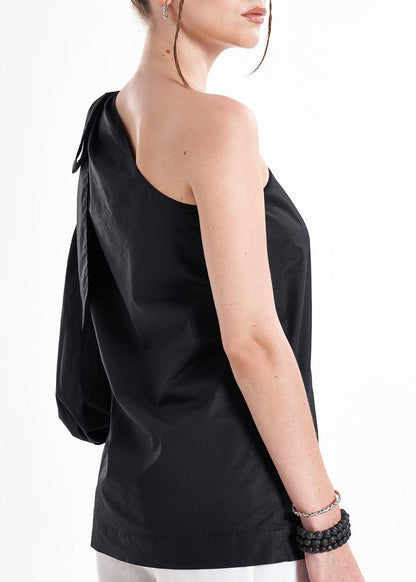 Amuri One Shoulder Black Premium Poplin Blouse