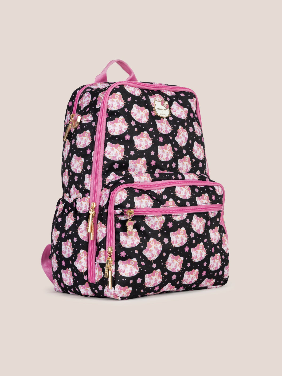 Hello Kitty® × JuJuBe Cherry Blossoms Zealous Backpack Diaper Bag — Black and Pink