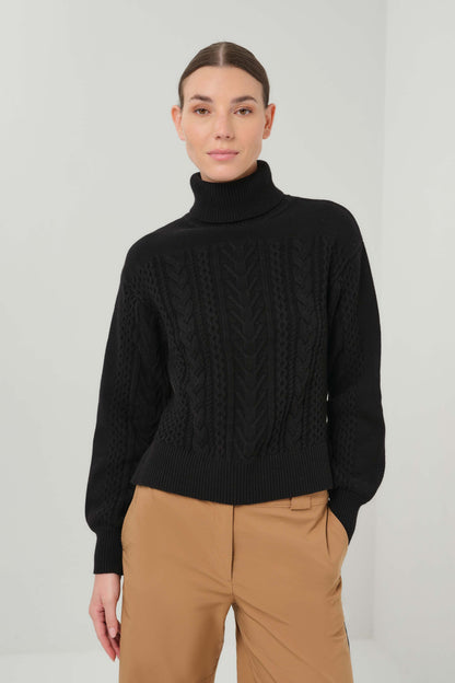 Wabi Mix Sweater Mixed-Stitch Cableknit Turtleneck