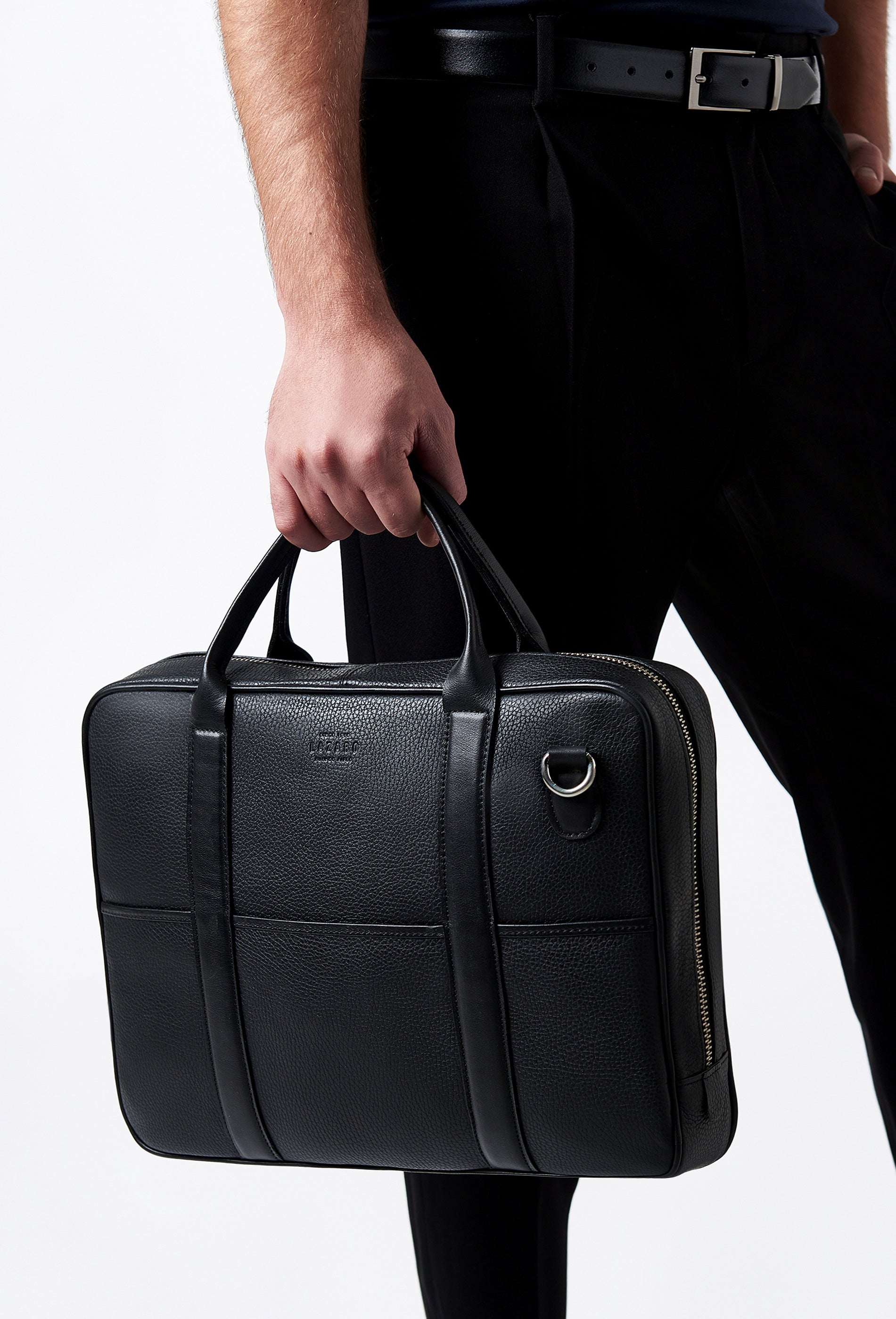 Black Leather Business Briefcase With Laptop Compartment