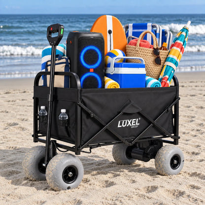 Electric Beach Wagon 500W – Motorized Folding Cart with Balloon Wheels Black