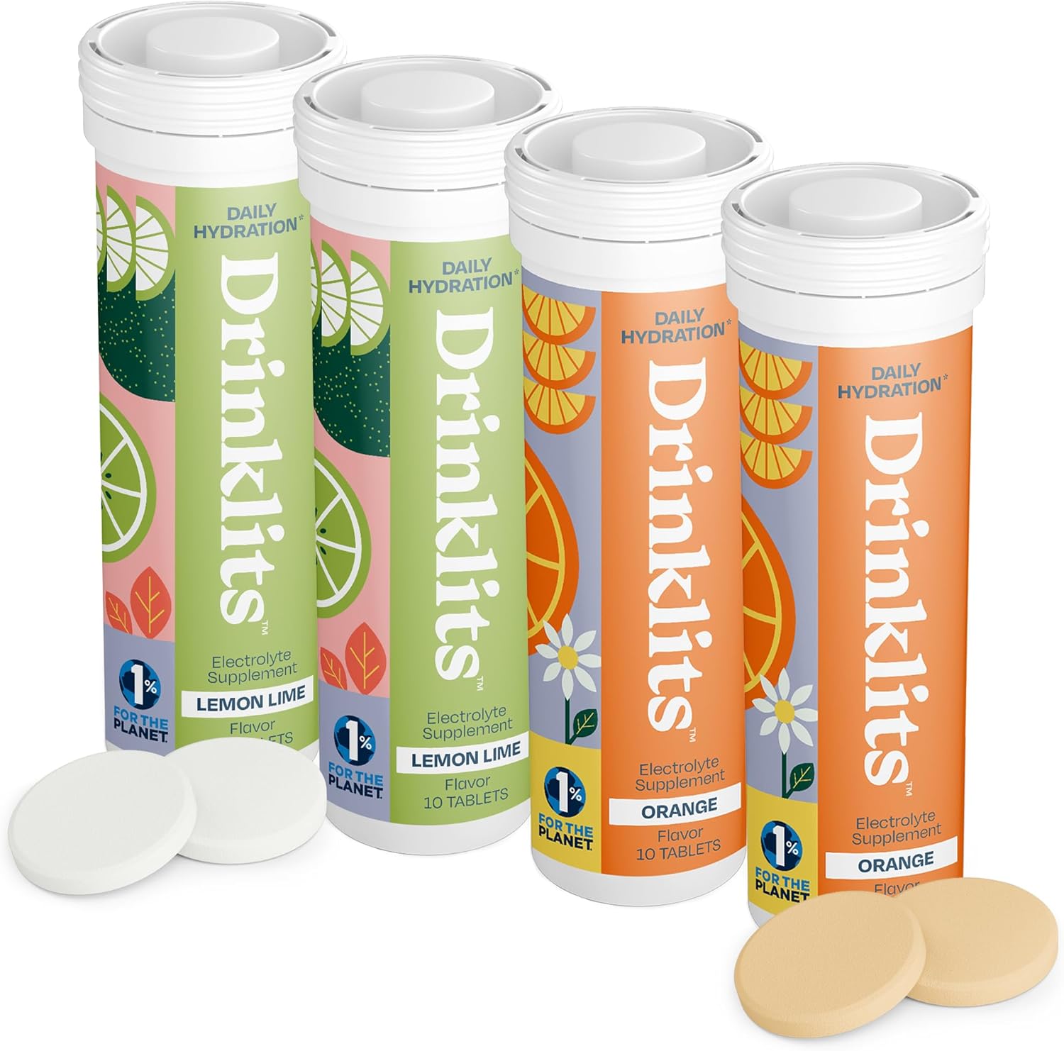 Lemon-Lime & Orange Electrolyte Tablets (4) Tube Bundle | Citrus Daily Hydration Combo Pack