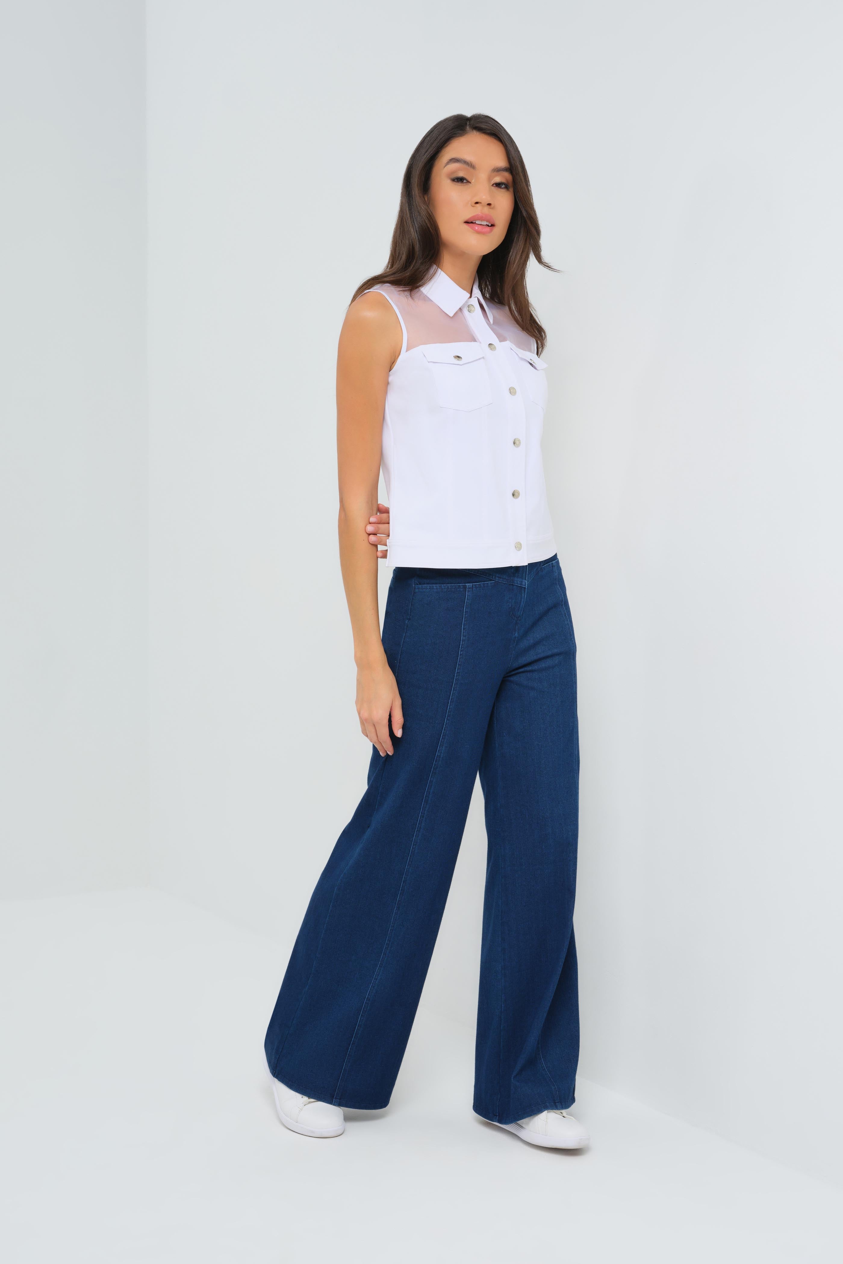 Lenox Organza & Performance Twill Sleeveless Trucker Vest