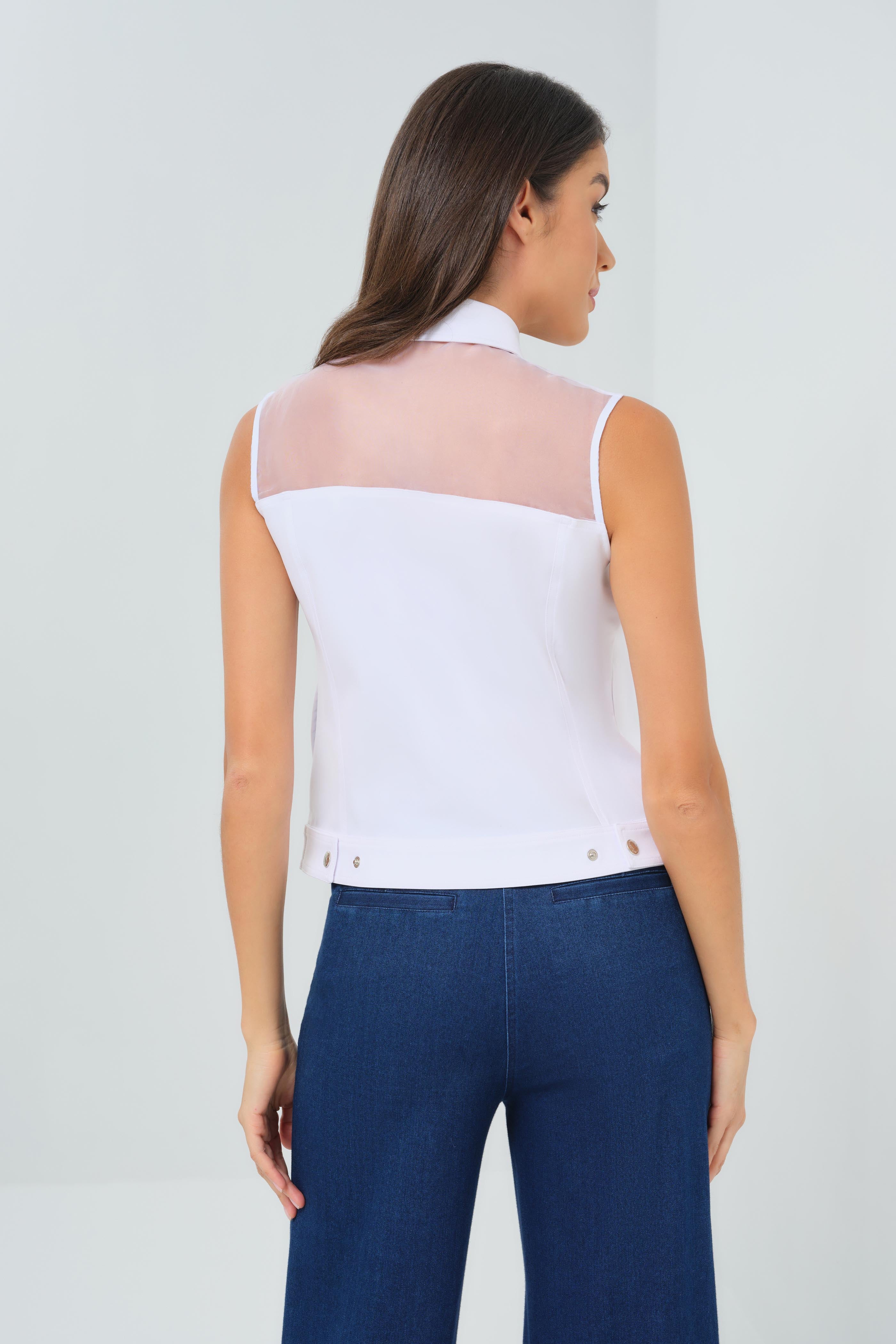 Lenox Organza & Performance Twill Sleeveless Trucker Vest