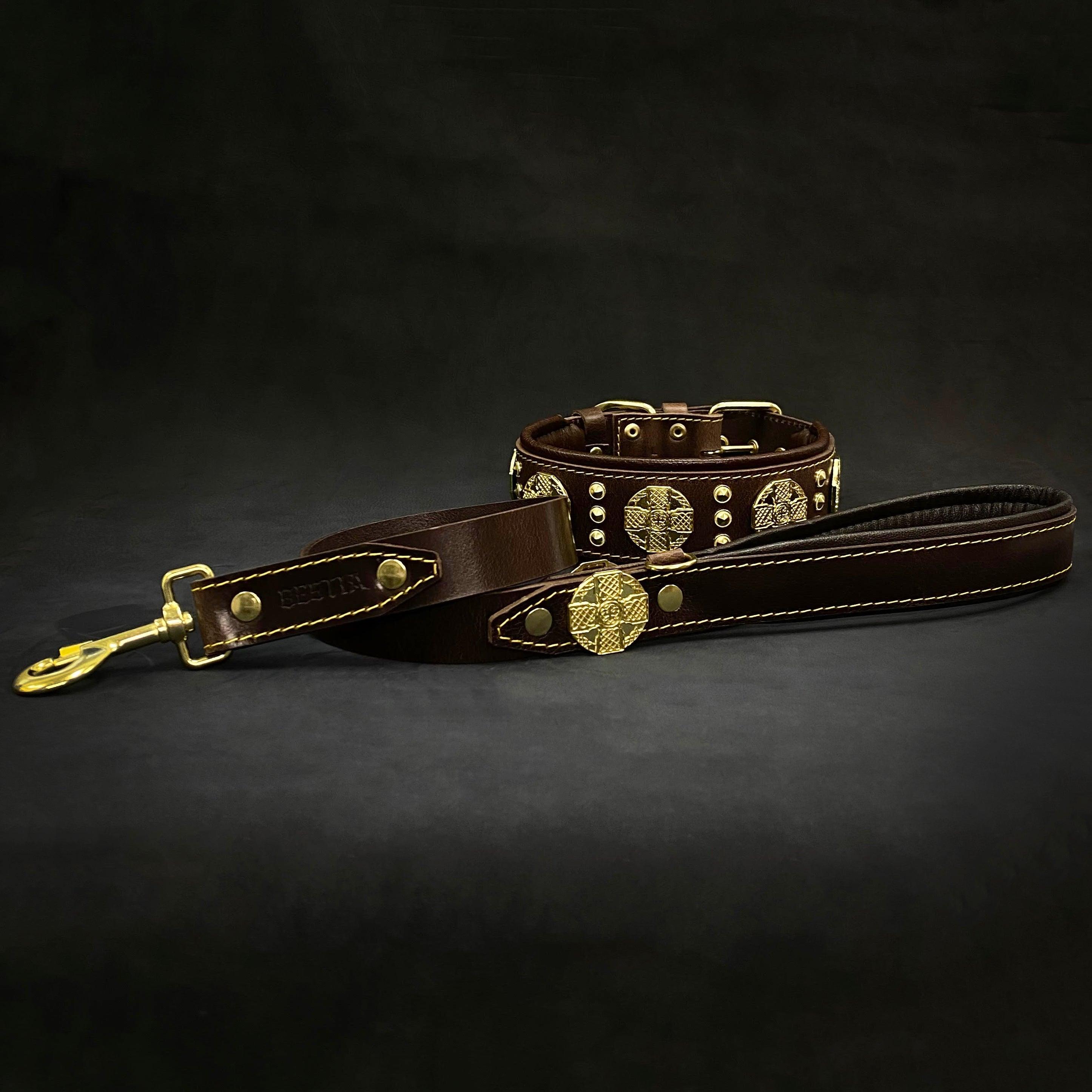 The "Maximus" Collar 2.5-inch Wide. Brown & Gold