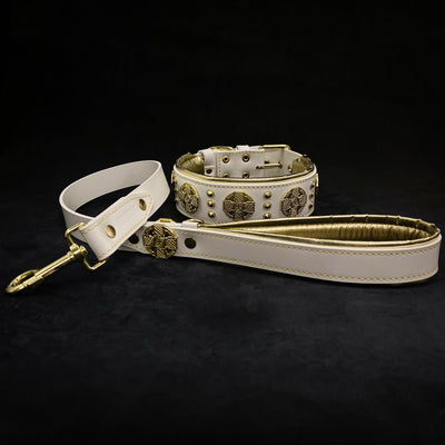 The "Maximus" Dog Collar 2.5-inch Wide. White & Gold