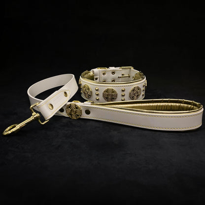 The "Maximus" Dog Collar 2.5-inch Wide. White & Gold