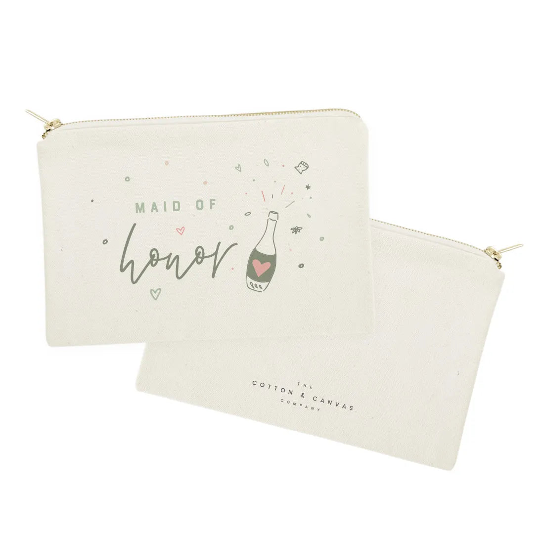 Champagne Bottle Maid of Honor Cotton Canvas Cosmetic Bag
