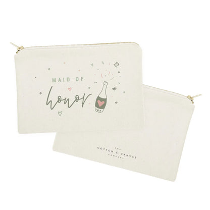 Champagne Bottle Maid of Honor Cotton Canvas Cosmetic Bag
