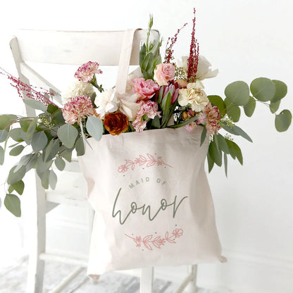 Floral Maid of Honor Wedding Cotton Canvas Tote Bag