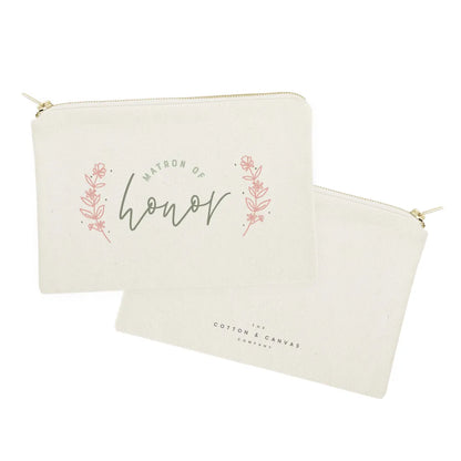 Floral Matron of Honor Cotton Canvas Cosmetic Bag