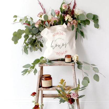 Floral Matron of Honor Wedding Cotton Canvas Tote Bag