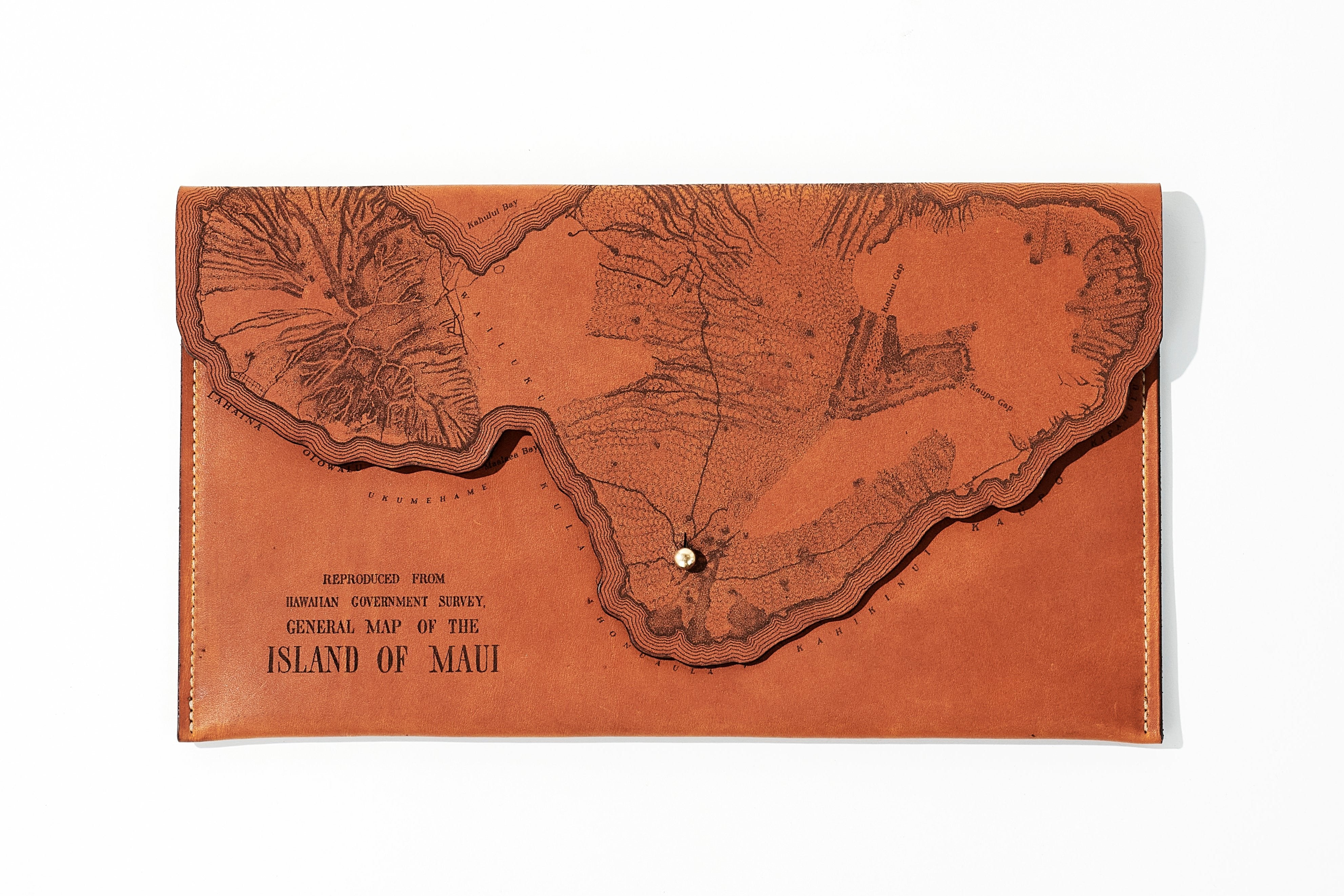 Maui Map Clutch | Vintage Leather Accessory