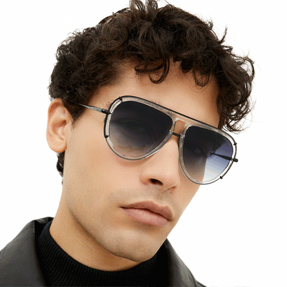 Ivy Luxe - Clear Black Tangle-Free Round Aviator Sunglasses
