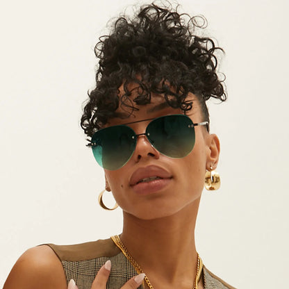 Smaller Megan 2 - Dark Green Metal Aviator Sunglasses