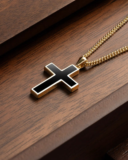 Stone Cross (Large) - 14K Gold Onyx